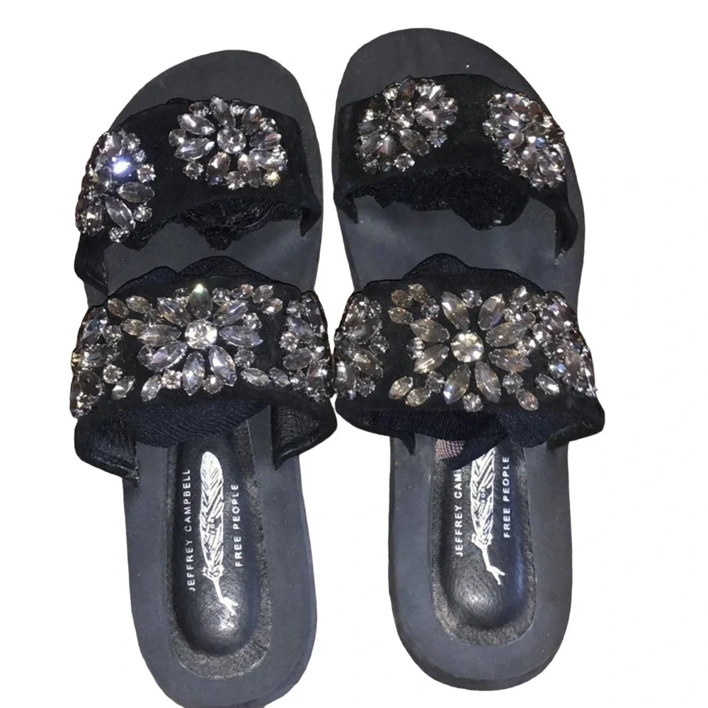 Jeffrey Campbell Free People Crystal Embellished Slides Sandals Sz 8.5 - Picture 7 of 10